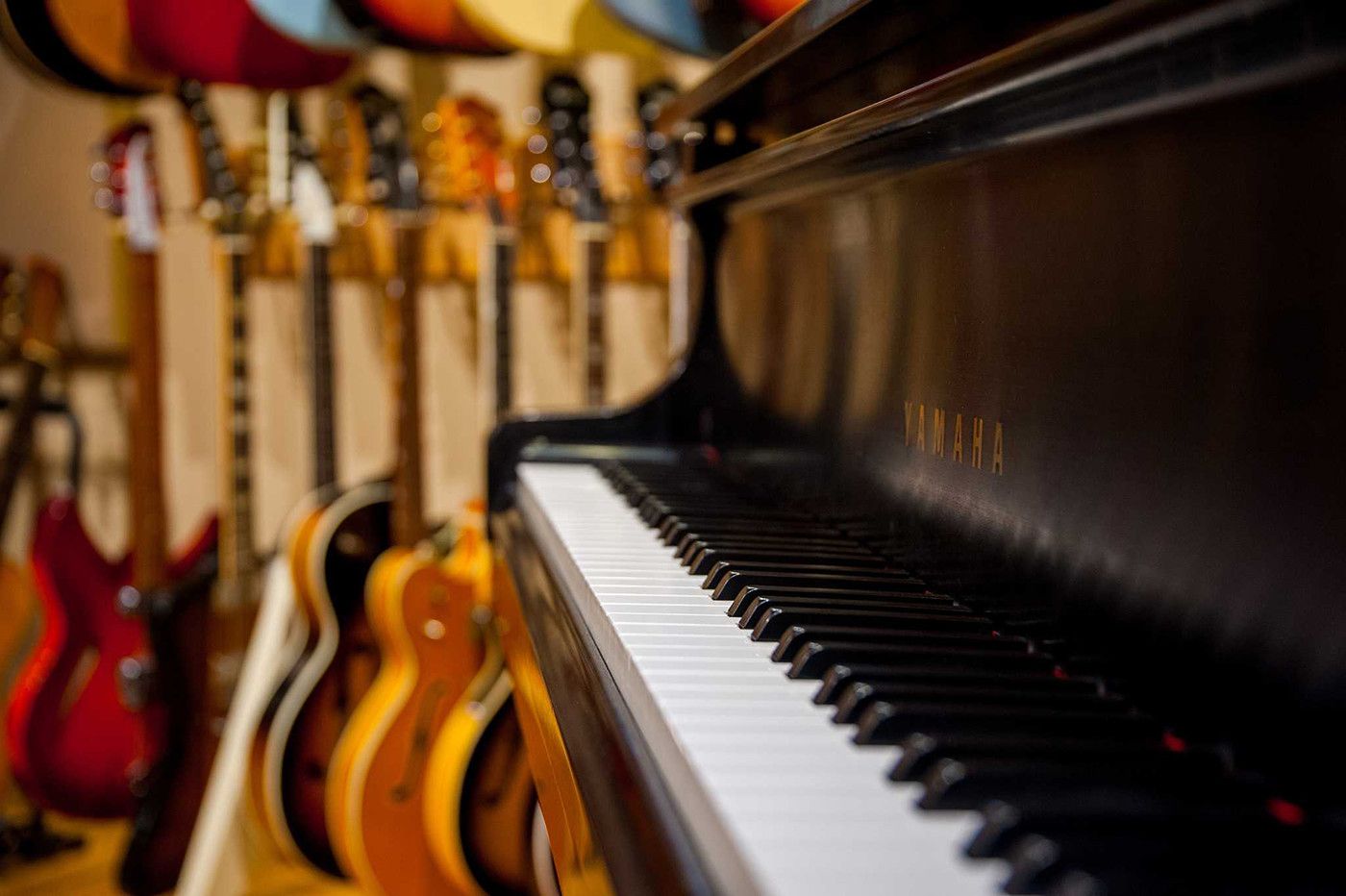 The studio has 40 guitars, as well as a Yamaha grand piano.